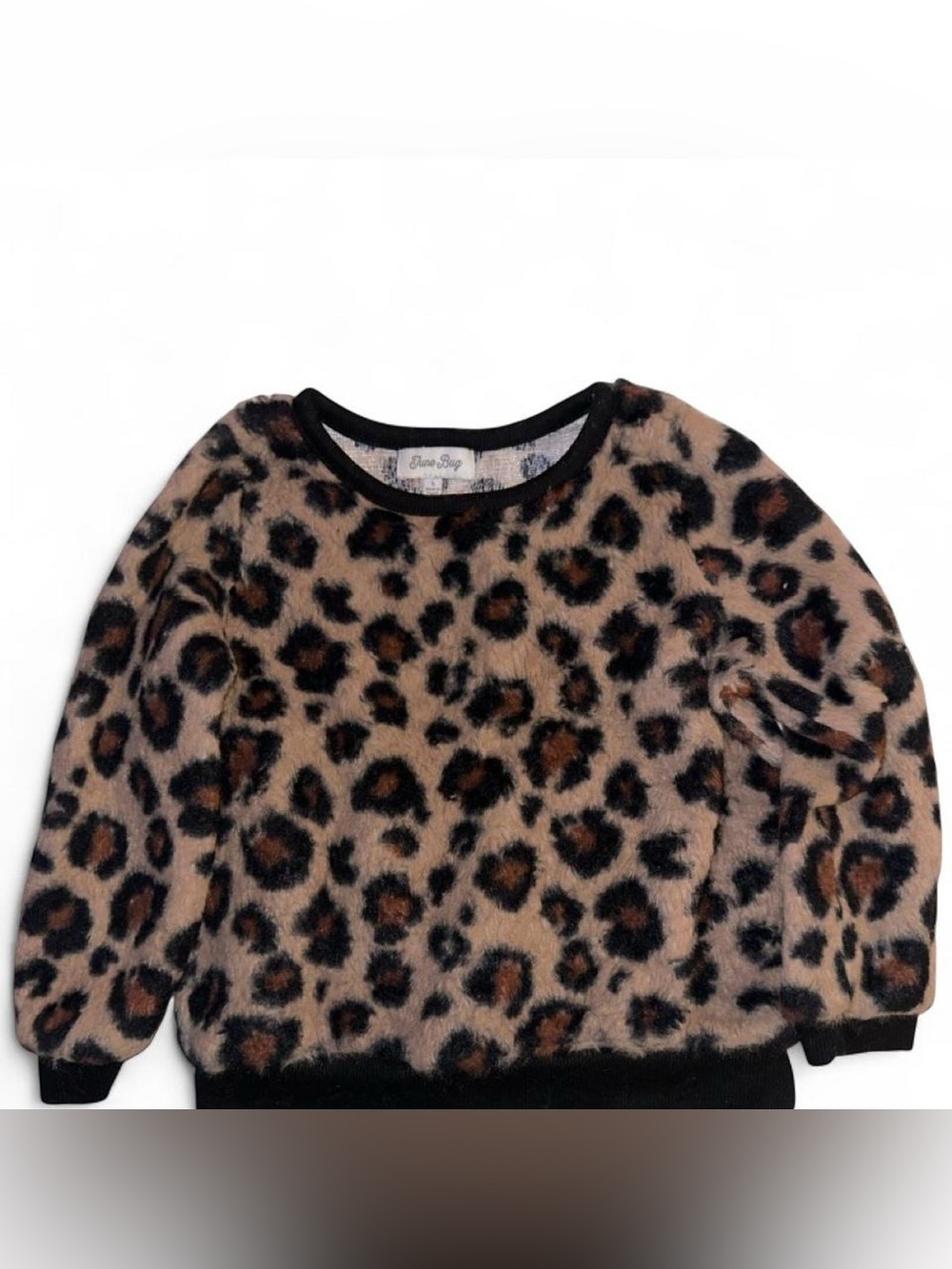 Brand: June Bug Girls Leopard-Print Crewneck Sweater in Brown and Black